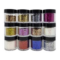 Kit 12 Potes Glitter Flocado Grande Profissional 61810