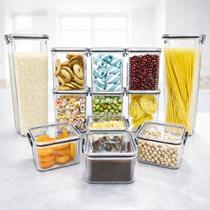 Kit 12 Potes Herméticos Acrílico Quadrado Empilháveis Kit 12 Potes Herméticos Acrílico Quadrado Empilháveis