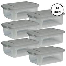 Kit 12 Potes Organizador Cinza 1,5L Com Tampa
