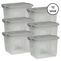 Kit 12 Potes Organizador Cinza 3L Com Tampa