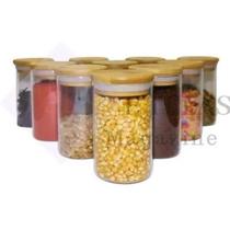 Kit 12 Potes Porta Mantimentos De Vidro Tampa De Bambu 150Ml