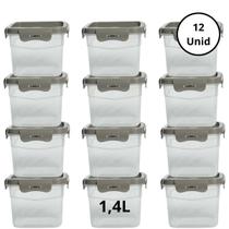 Kit 12 Potes Quadrado Com 4 Travas 1,4L Camurça Kit 12 Potes Quadrado Com 4 Travas 1,4L Camurça