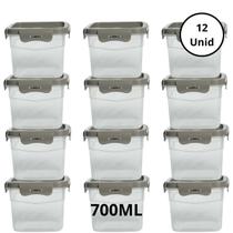 Kit 12 Potes Quadrado Com 4 Travas 700ML Camurça