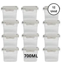 Kit 12 Potes Quadrado Com 4 Travas 700ML Off White