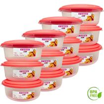 Kit 12 Potes Redondo 1300ml Plástico Médio Organizador de Alimentos Geladeira Cozinha Sanremo - SALMÃO