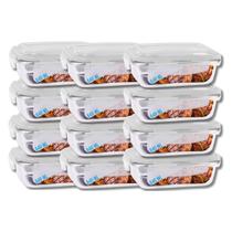 Kit 12 Potes Tampa Hermetica 4 Travas Retangular Vidro 640ml