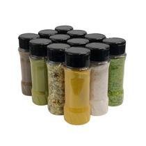 Kit 12 Potes Tempero Condimentos De Plástico Com Tampa Dosadora Dupla e Etiquetas De Identificação