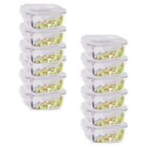 Kit 12 Potes Vidro 320ml 4 Travas Hermética Quadrado Papinha