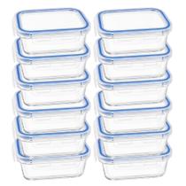Kit 12 Potes Vidro com Tampa Hermética 640ml Retangular Transparente Refratário Marmita Mantimentos