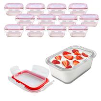 Kit 12 Potes Vidro Hermético Borossilicato Condimento 200ml Fit Frutas Trava Tampa