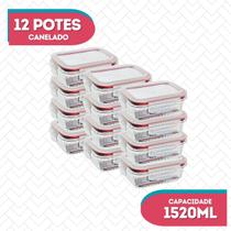 Kit 12 Potes Vidro Hermético Canelado Marmita Fitness 1520ml Kit 12 Potes Vidro Hermético Canelado Marmita Fitness 1520ml