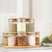 Kit 12 Potes Vidro Hermético Tampa De Bambu Premium 10x6,5cm 250ml