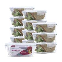 Kit 12 Potes Vidro Hermético Trava Quadrado 800ml Marmita Kit 12 Potes Vidro Hermético Trava Quadrado 800ml Marmita