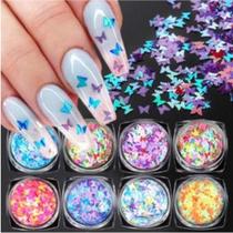 Kit 12 Potinhos Glitter Borboleta Unhas Decoração Porcelana