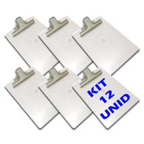 KIT 12 Prancheta A4 Acrílica Transparente Cristal C/ Prendedor Metal