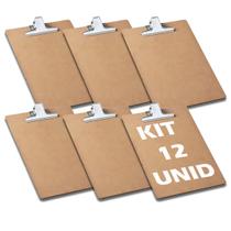 Kit 12 Prancheta Oficio C/ Prendedor Metal HDF 3020