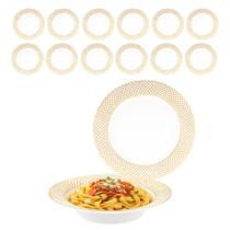 Kit 12 Prato Fundo De Porcelana Branco Borda Dourada 22cm Kit 12 Prato Fundo De Porcelana Branco Borda Dourada 22cm
