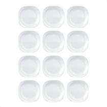 Kit 12 Prato Quadrado 29,20cm Vidro Opalino Oasis Original Line Branco