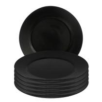 Kit 12 Prato Redondo Raso Mesa Opaline Preto Cerâmica Restaurante 19cm