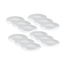 Kit 12 Prato Vidro Redondo Sobremesa Branco Restaurante 20cm
