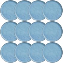 Kit 12 Pratos Cerâmica Azul Rasos 27cm Porto Brasil Linhas Breeze Mesa Posta Jantar