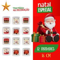Kit 12 Pratos de Lanche Natalino 16cm Plástico Decorado Modelos Sortidos Reutilizável Sobremesa Doces Salgados Mesa Festa Ceia de natal