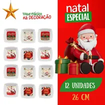 Kit 12 Pratos de Lanche Natalino 26cm Plástico Decorado Modelos Sortidos Reutilizável Doces Sobremesas Salgados Mesa Festa Ceia Kit 12 Pratos de Lanche Natalino 26cm Plástico Decorado Modelos Sortidos Reutilizável Doces Sobremesas Salgados Mesa Festa Ceia