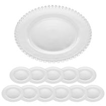 Kit 12 Pratos de Sobremesa Vidro Cristal Coração Transparente 20cm