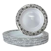 Kit 12 Pratos Fundo 25cm Preto Melamina Refeição Buffet Kit 12 Pratos Fundo 25cm Preto Melamina Refeição Buffet