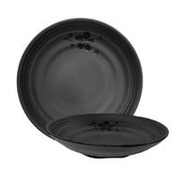 Kit 12 Pratos Fundo em Melamina Japonesa Oriental Preto 23cm