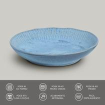 Kit 12 Pratos Fundos 830ml Cerâmica Azul Linhas Breeze 22,5cm Mesa Jantar Porto Brasil