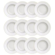 Kit 12 Pratos Fundos Branco Borda Dourada Porcelana Elisa 23cm Filetado Tramontina