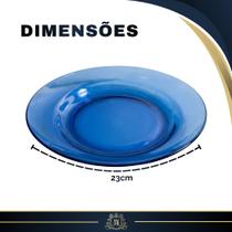 Kit 12 Pratos Fundos Vidro Transparente ou Azul Resistente Conjunto Pratos Fundos