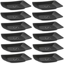 Kit 12 Pratos para Sobremesa 18,5cm Plástico Preto Slim Uz Quadrados Doces Frutas Petiscos