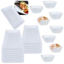 Kit 12 Pratos para Sushi 17,8cm + 8 Tigelas Quadradas / Molheira 225 Ml para Restaurante Comida Japonesa Bestfer