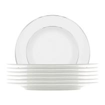 Kit 12 Pratos Porcelana Branco Borda Prateada Refeição 27cm Kit 12 Pratos Porcelana Branco Borda Prateada Refeição 27cm