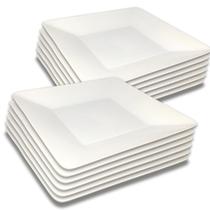 Kit 12 Pratos Raso Quadrado Branco Melamina Leve Plástico Resistente 25cm - Bestfer Kit 12 Pratos Raso Quadrado Branco Melamina Leve Plástico Resistente 25cm - Bestfer