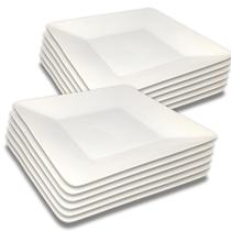Kit 12 Pratos Raso Quadrado Branco Melamina Leve Plástico Resistente 25cm - Bestfer Kit 12 Pratos Raso Quadrado Branco Melamina Leve Plástico Resistente 25cm - Bestfer