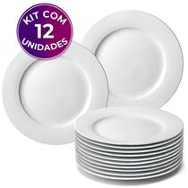 Kit 12 Pratos Raso Redondo Branco de Melamina Plástico Resistente 28cm Leve - Bestfer