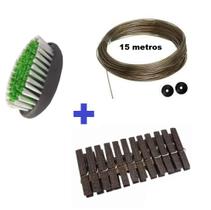 Kit 12 Prendedor Roupas Resistente Corda Varal E Escova De Limpeza Multiuso Plastico