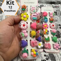KIT 12 Presilhas Piranha Grampo de cabelo com apliques Soft coloridos