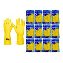 Kit 12 Prs Luva Látex Amarela Forrada Multiuso Limpeza L P -