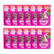 Kit 12 Ração Úmida para Gatos Whiskas Adulto 1+ Anos Sabor Carne ao Molho em Sachê 85g Kit 12 Ração Úmida para Gatos Whiskas Adulto 1+ Anos Sabor Carne ao Molho em Sachê 85g