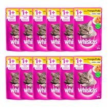 Kit 12 Ração Úmida para Gatos Whiskas Adulto 1+ Anos Sabor Frango ao Molho em Sachê 85g Kit 12 Ração Úmida para Gatos Whiskas Adulto 1+ Anos Sabor Frango ao Molho em Sachê 85g