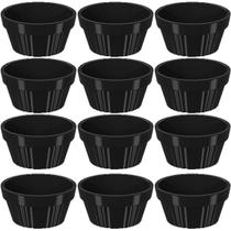 Kit 12 Ramekin 30ml Molho Maionese Shoyu Restaurante Preto Ramequim Oriental Uno Coza Canelado