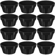 Kit 12 Ramekin 30ml Molho Maionese Shoyu Restaurante Preto Ramequim Oriental Uno Coza Canelado