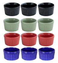 Kit 12 Ramekin Cerâmica Colorido 50ml Molheira Potinho - Porcelana Branca