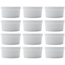 Kit 12 Ramekins Porcelana Branco 240ml Lyor Canelado Tigelas