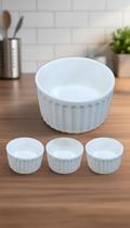 Kit 12 Ramekins Porcelana Branco 320ml Frisado