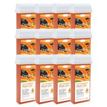 Kit 12 Refil Cera Depilatoria Corporal Profissional Depilação Roll On Depilflax Mamao 100g